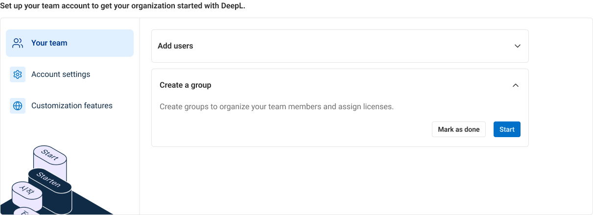Grouped DeepL checklist showing an expanded Create a group task