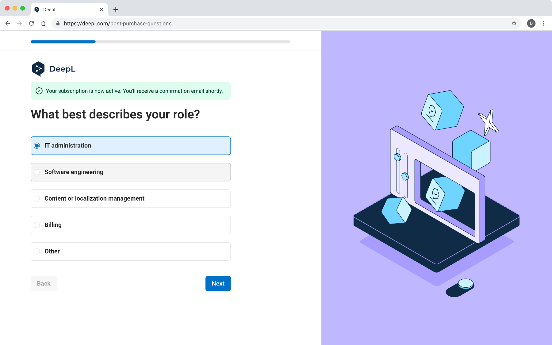 Shipped questionnaire asking what best describes the admin’s role
