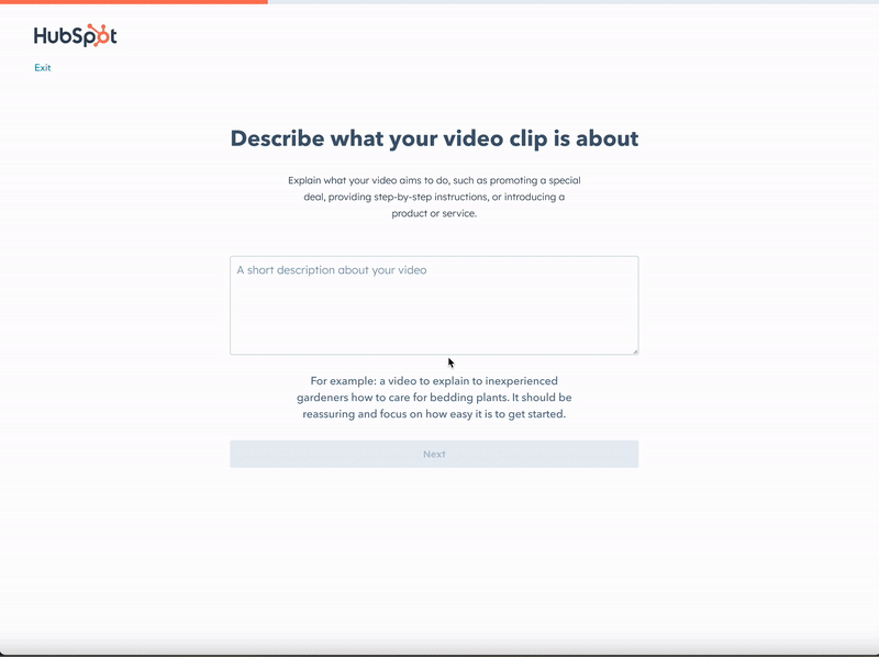 Animated Clip Creator flow for describing a video idea